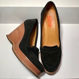 Michael Kors Black Suede Wedge Loafers Size 8